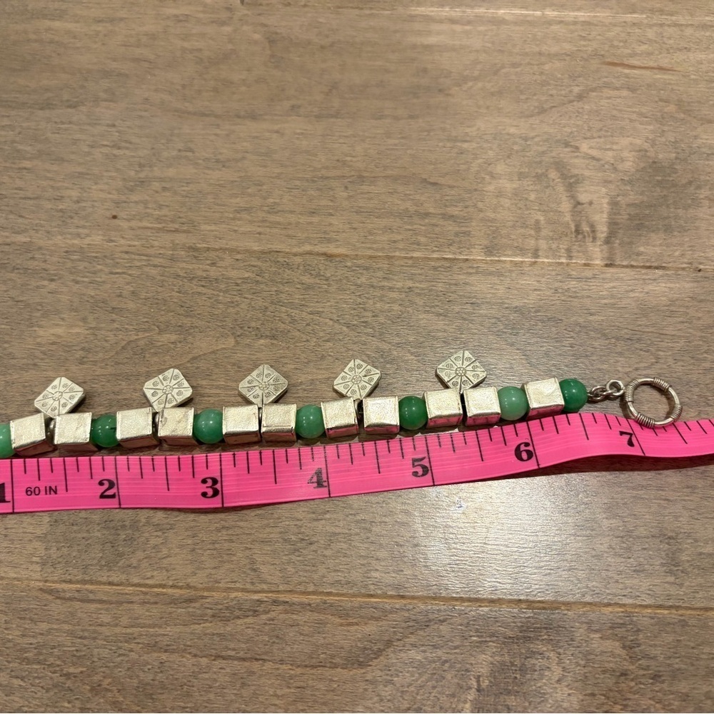 Vintage Chinese Silver and Jade Geometric Charm Bracelet - Picture 5 of 5